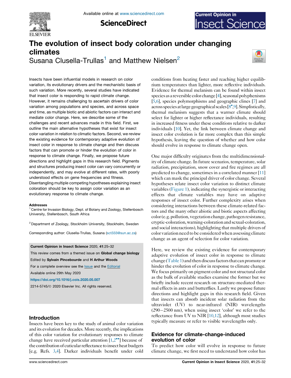 The Evolution of Insect Body Coloration Under Changing Climates