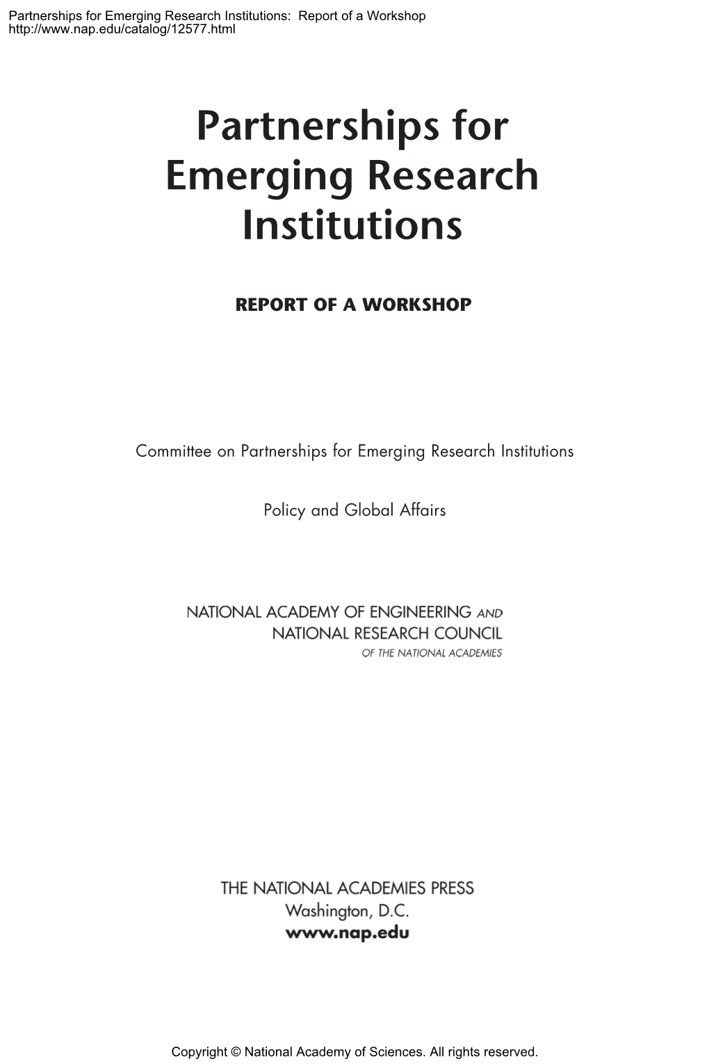 Partnerships for Emerging Research Institutions: Report of a Workshop