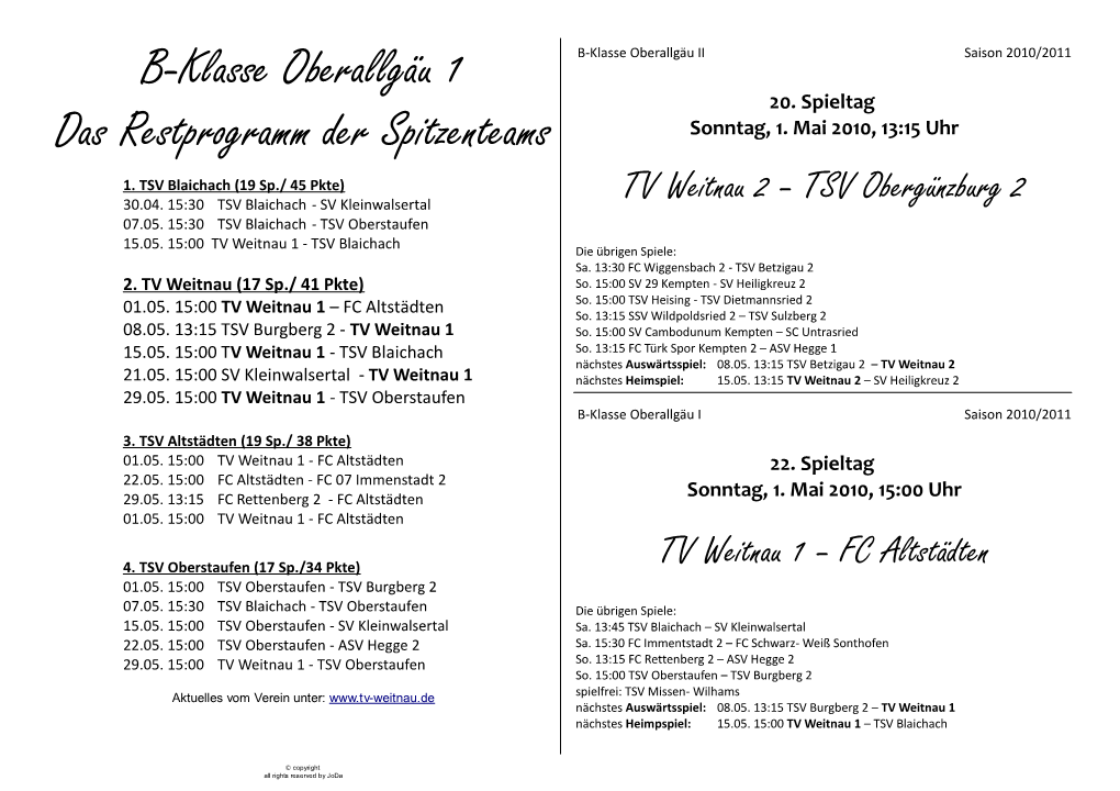 B-Klasse Oberallgäu 1 Das Restprogramm Der