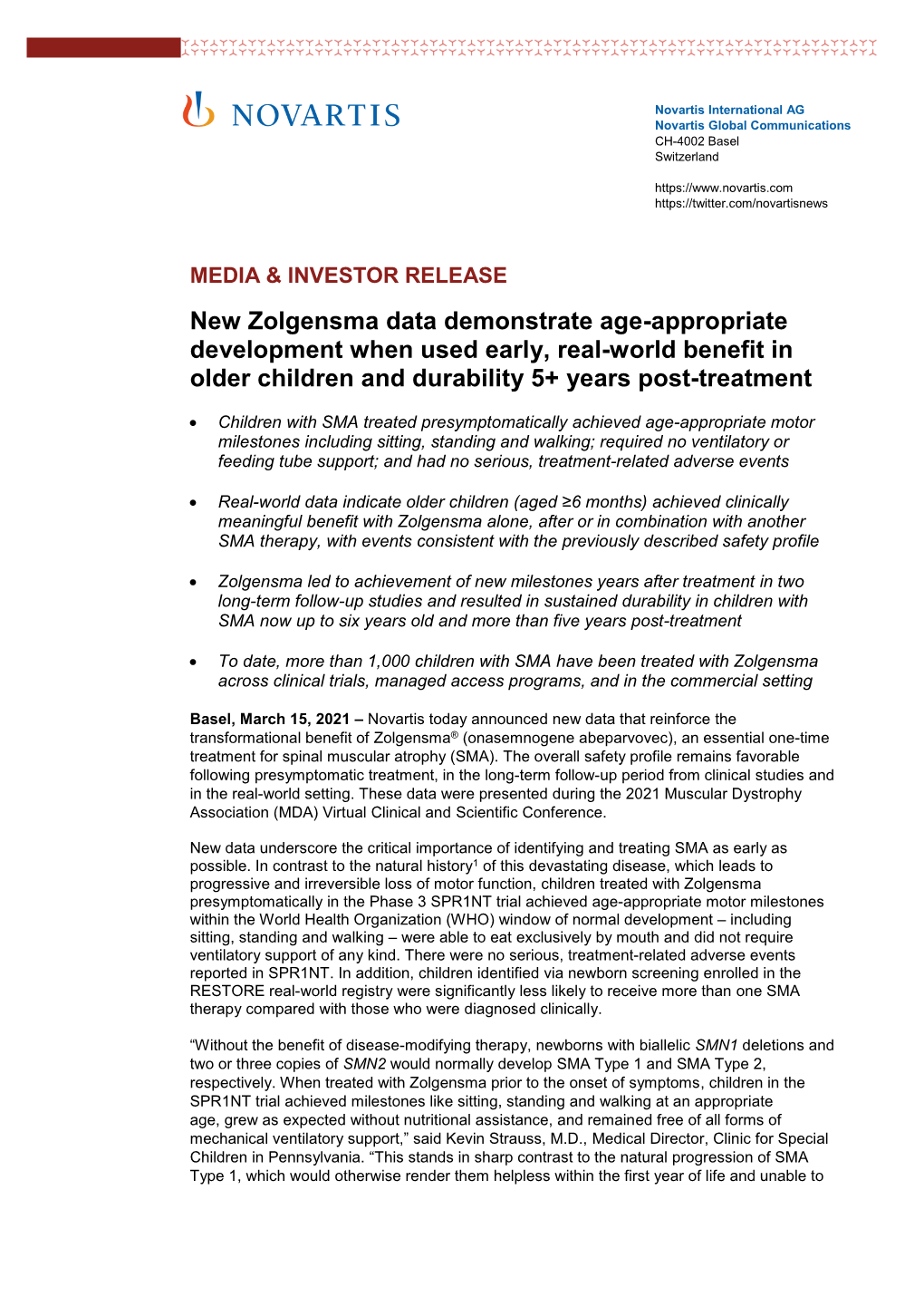 New Zolgensma Data Demonstrate Age-Appropriate Development When Used Early, Real-World Benefit in Older Children and Durability 5+ Years Post-Treatment