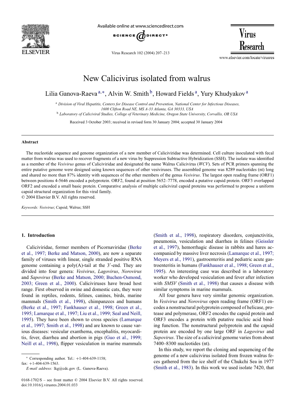 New Calicivirus Isolated from Walrus