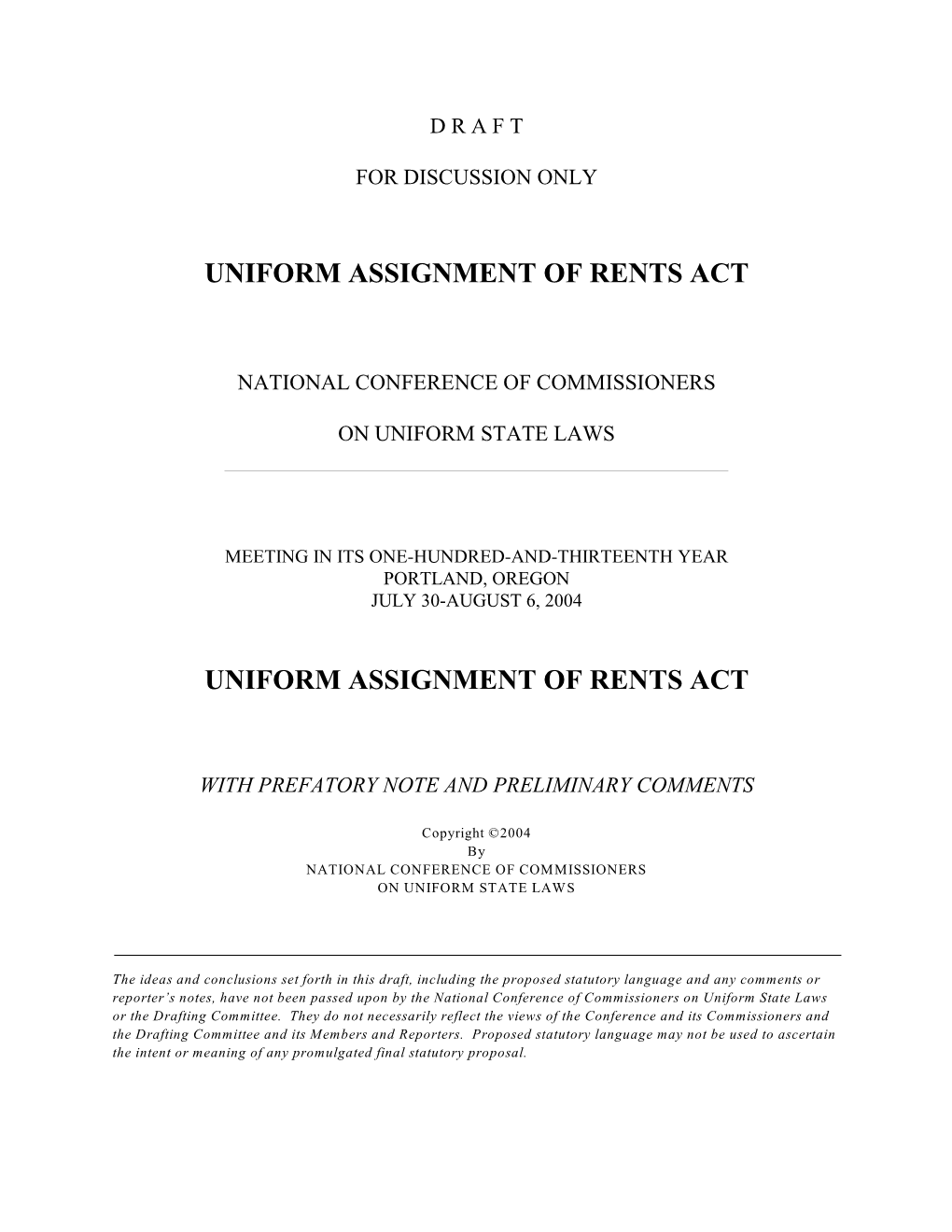 Uniform Assignment of Rents Act