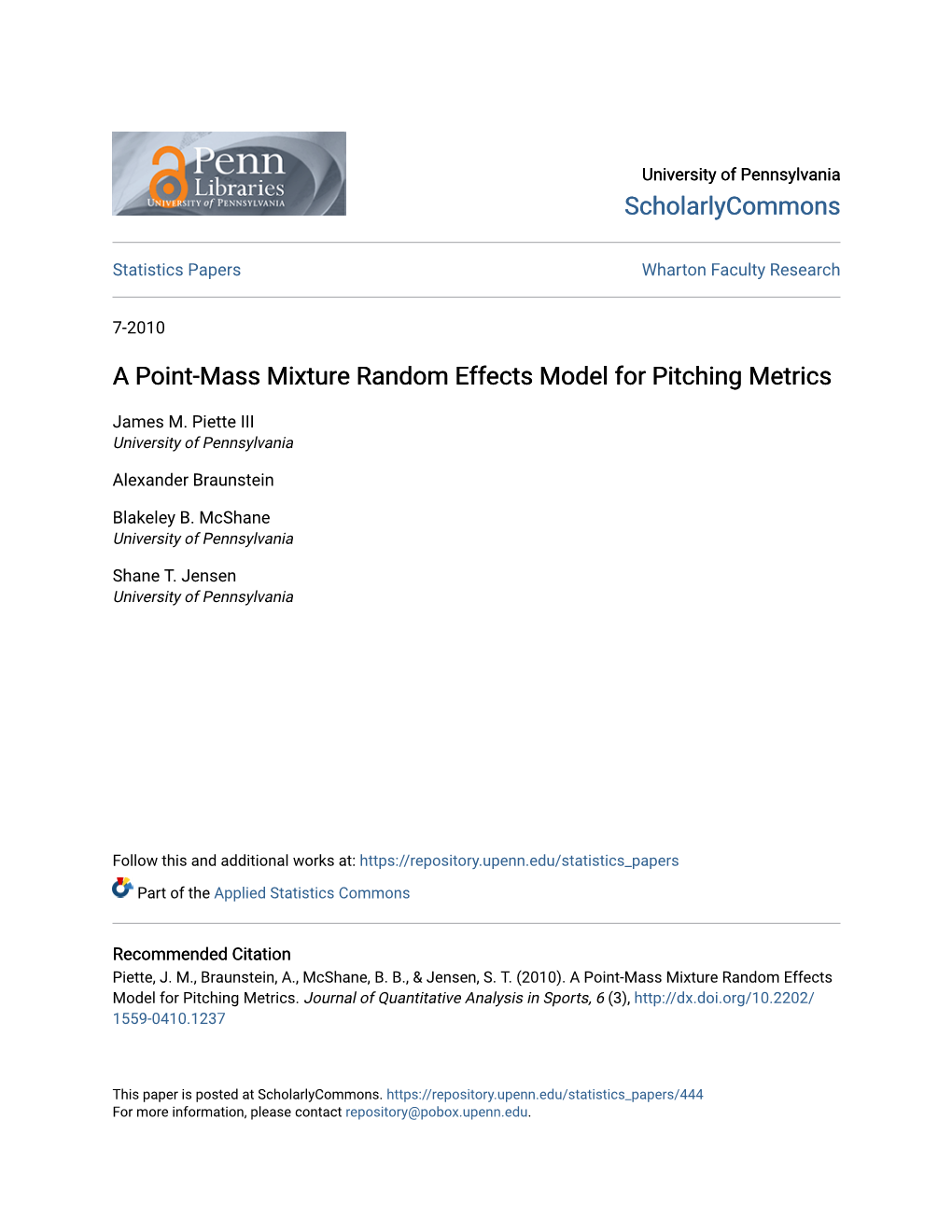 A Point-Mass Mixture Random Effects Model for Pitching Metrics