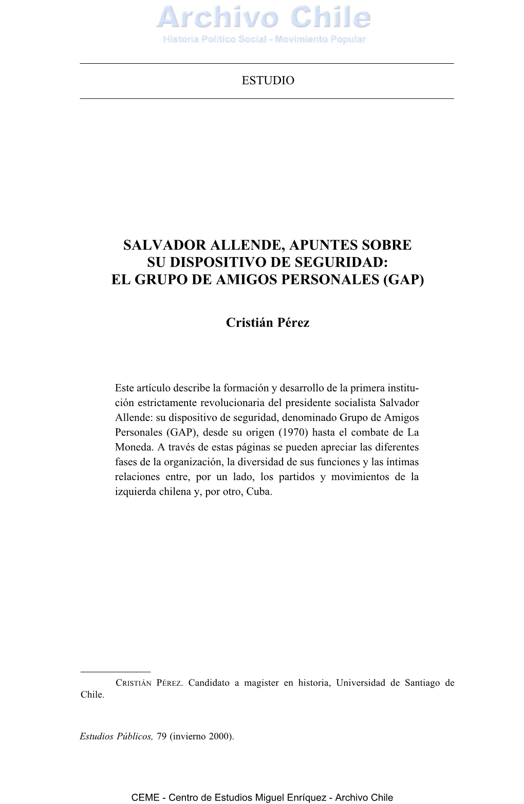 El GAP, Dispositivo De Seguridad De Salvador Allende