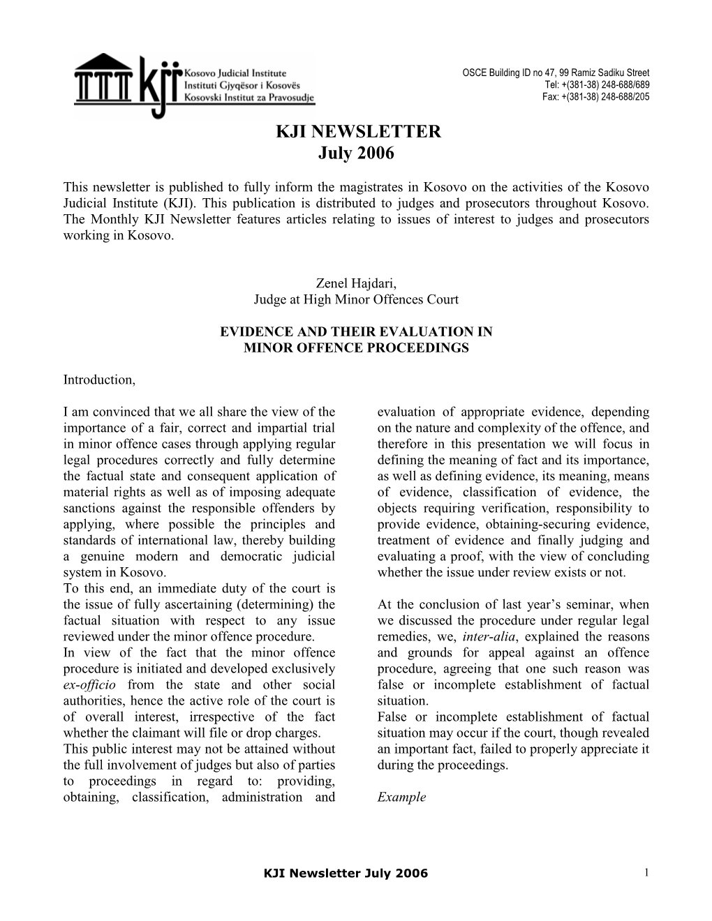 KJI NEWSLETTER July 2006