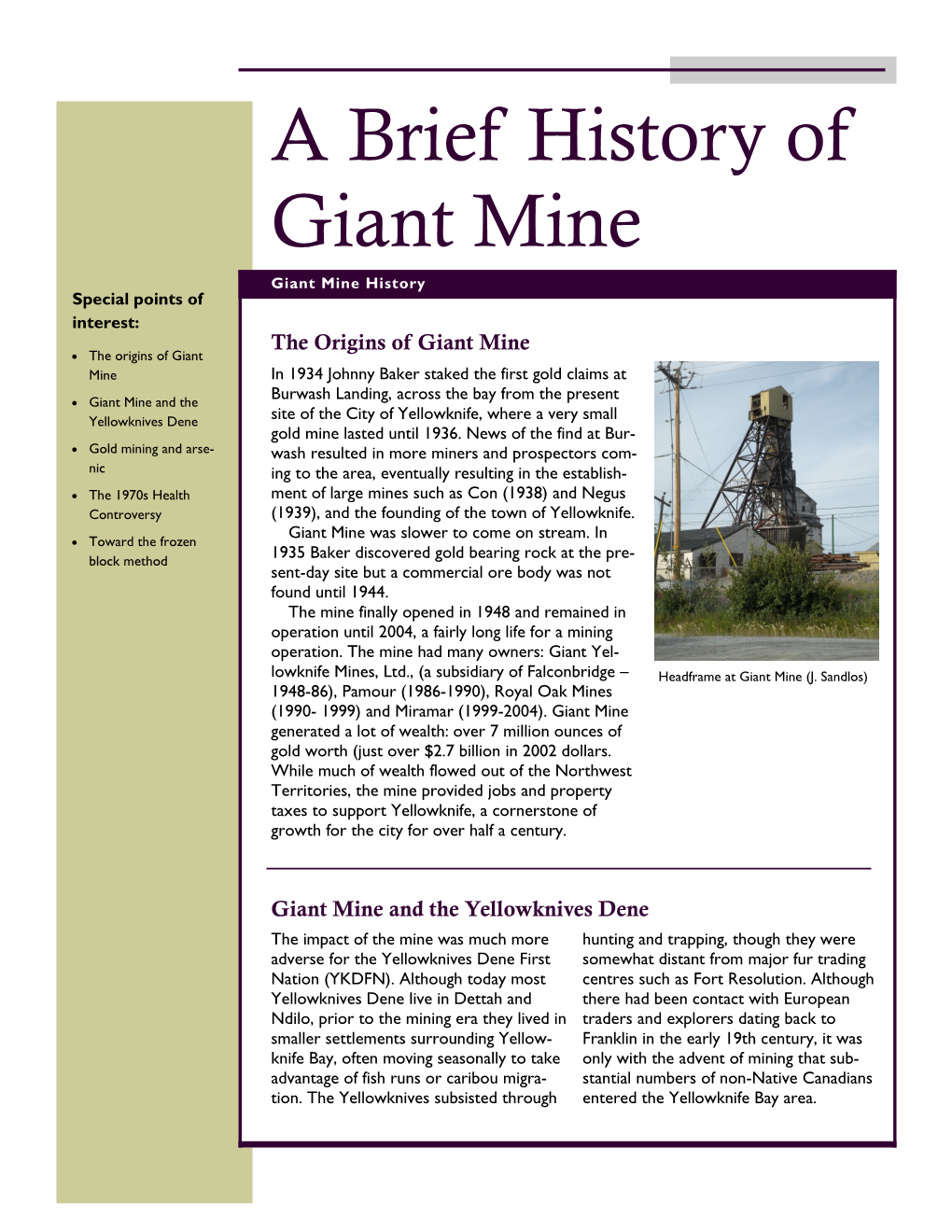 Giant Mine History Backgrounder
