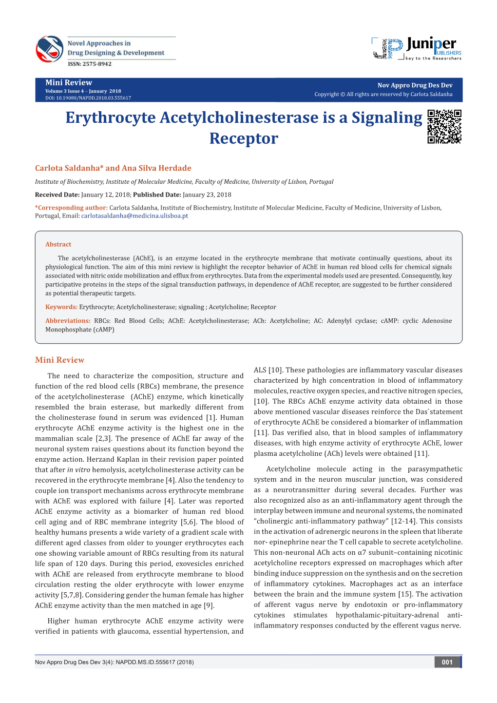 Erythrocyte Acetylcholinesterase Is a Signaling Receptor