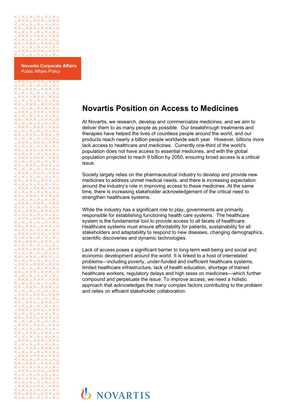 Novartis Position on Access to Medicines