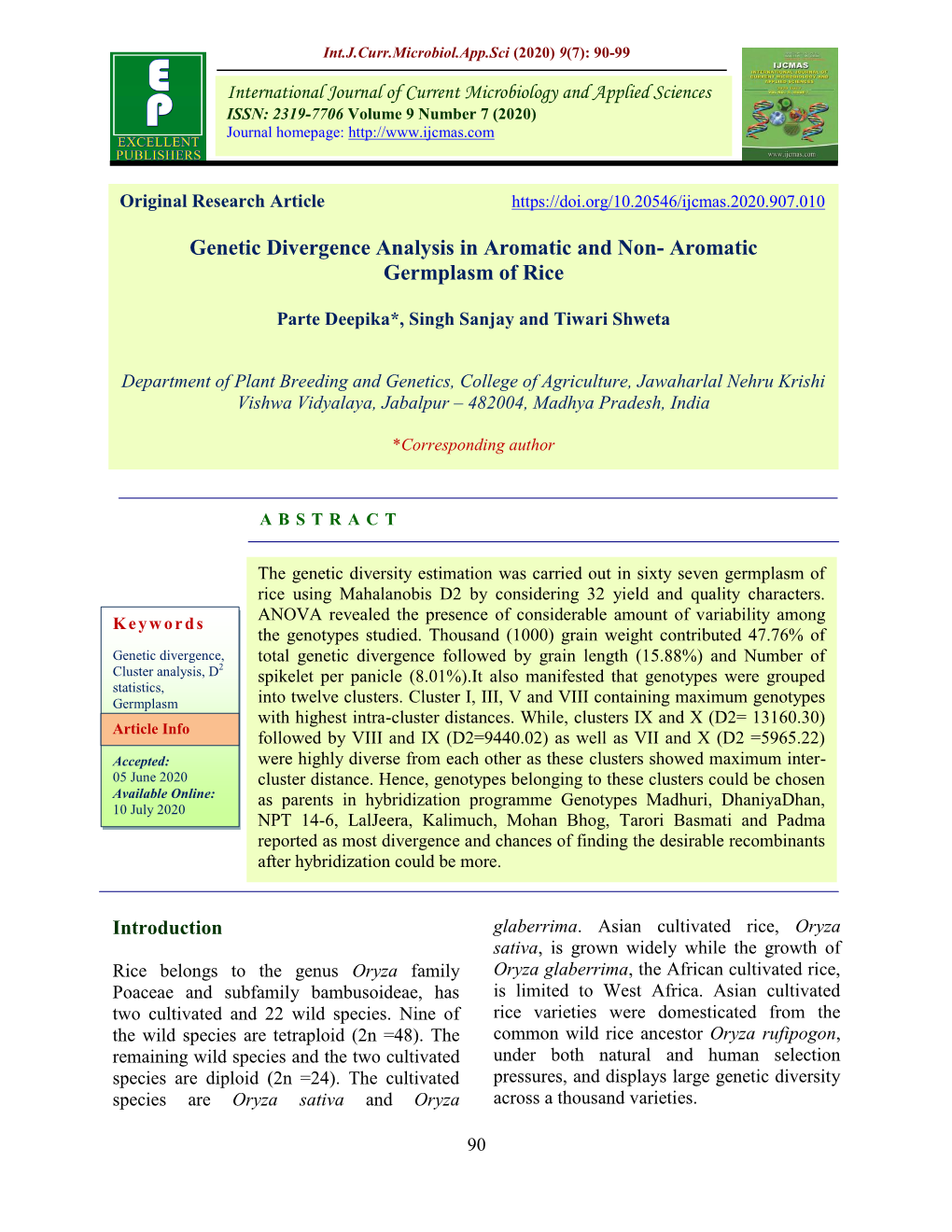 Aromatic Germplasm of Rice