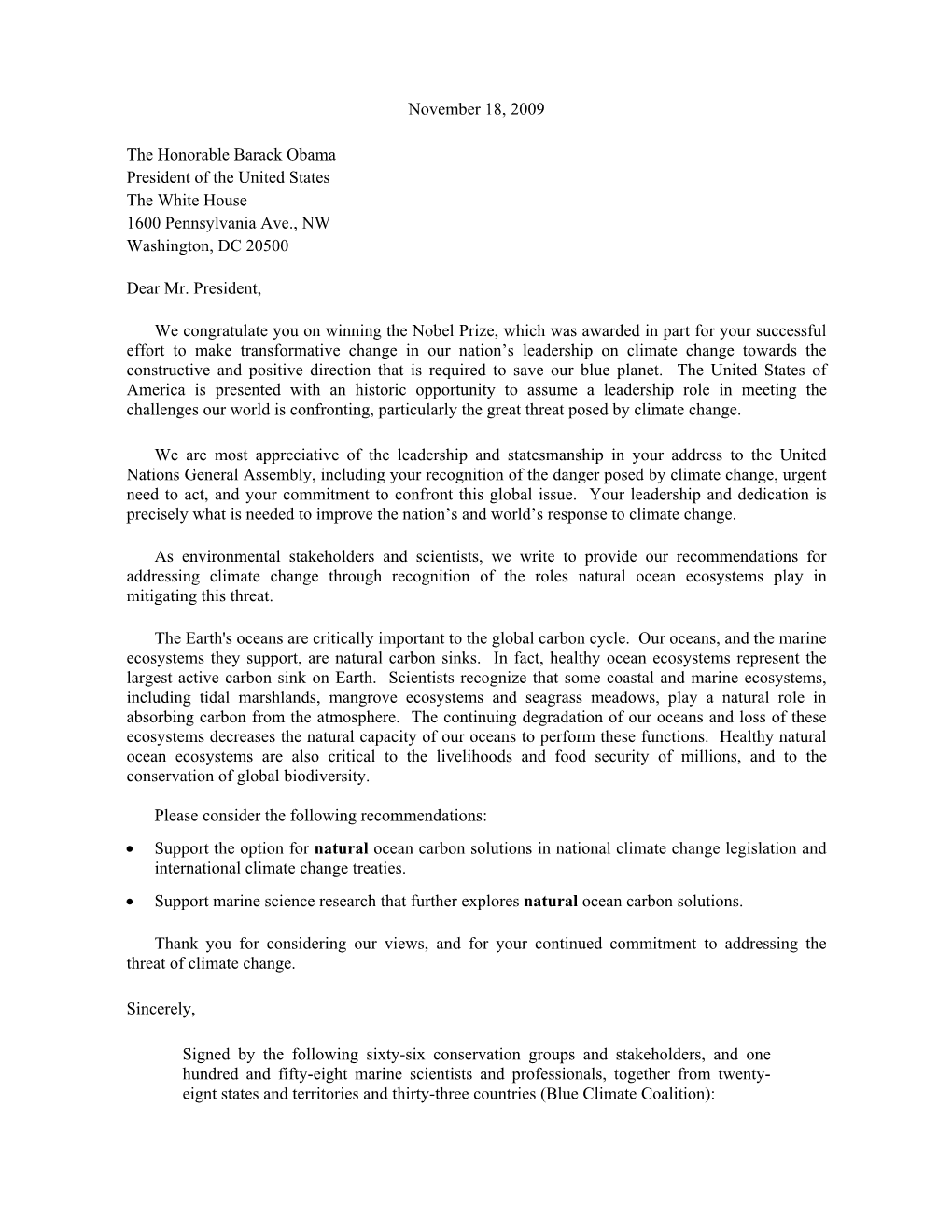 Blue Climate Coalition Letter (Condensed Version)