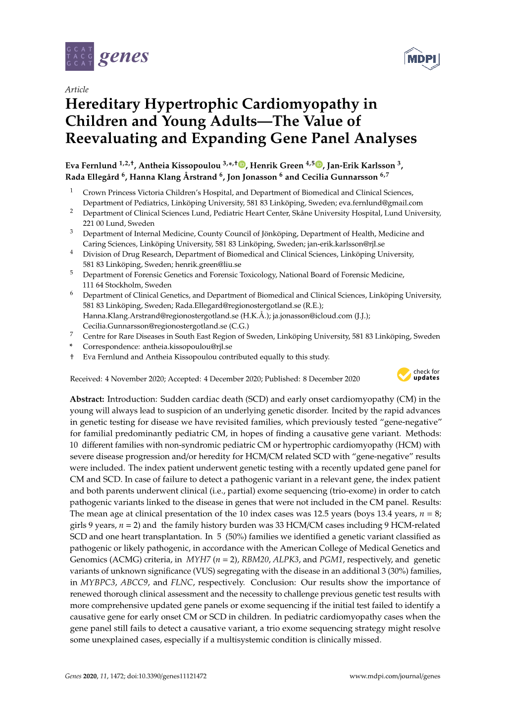 Hereditary Hypertrophic Cardiomyopathy in Children and Young Adults—The Value of Reevaluating and Expanding Gene Panel Analyses