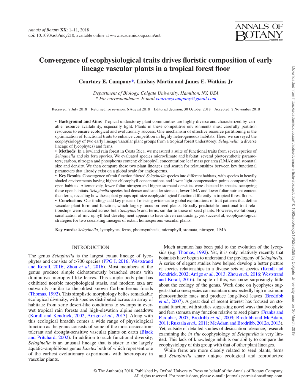 Convergence of Ecophysiological Traits Drives Floristic Composition Of