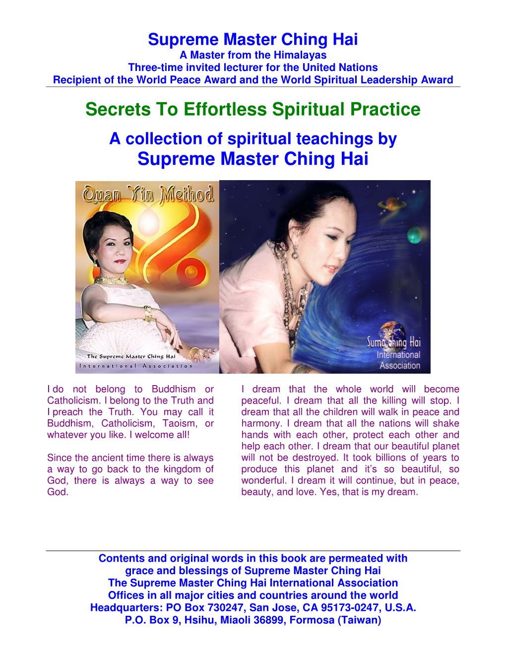 Secrets to Effortless Spiritual Practice Supreme Master Ching
