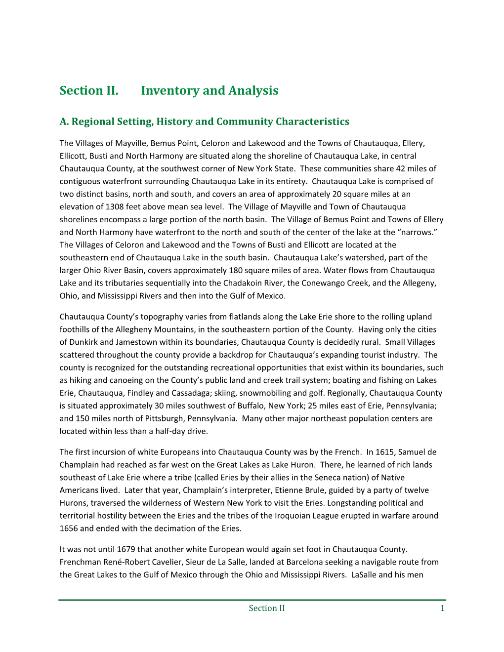 Chautauqua Lake Section II. Inventory and Analysis