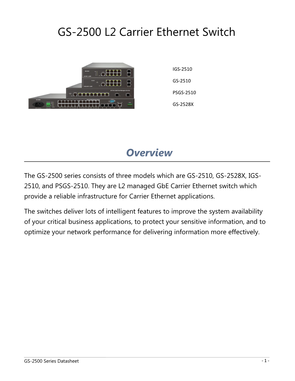 GS-2500 L2 Carrier Ethernet Switch