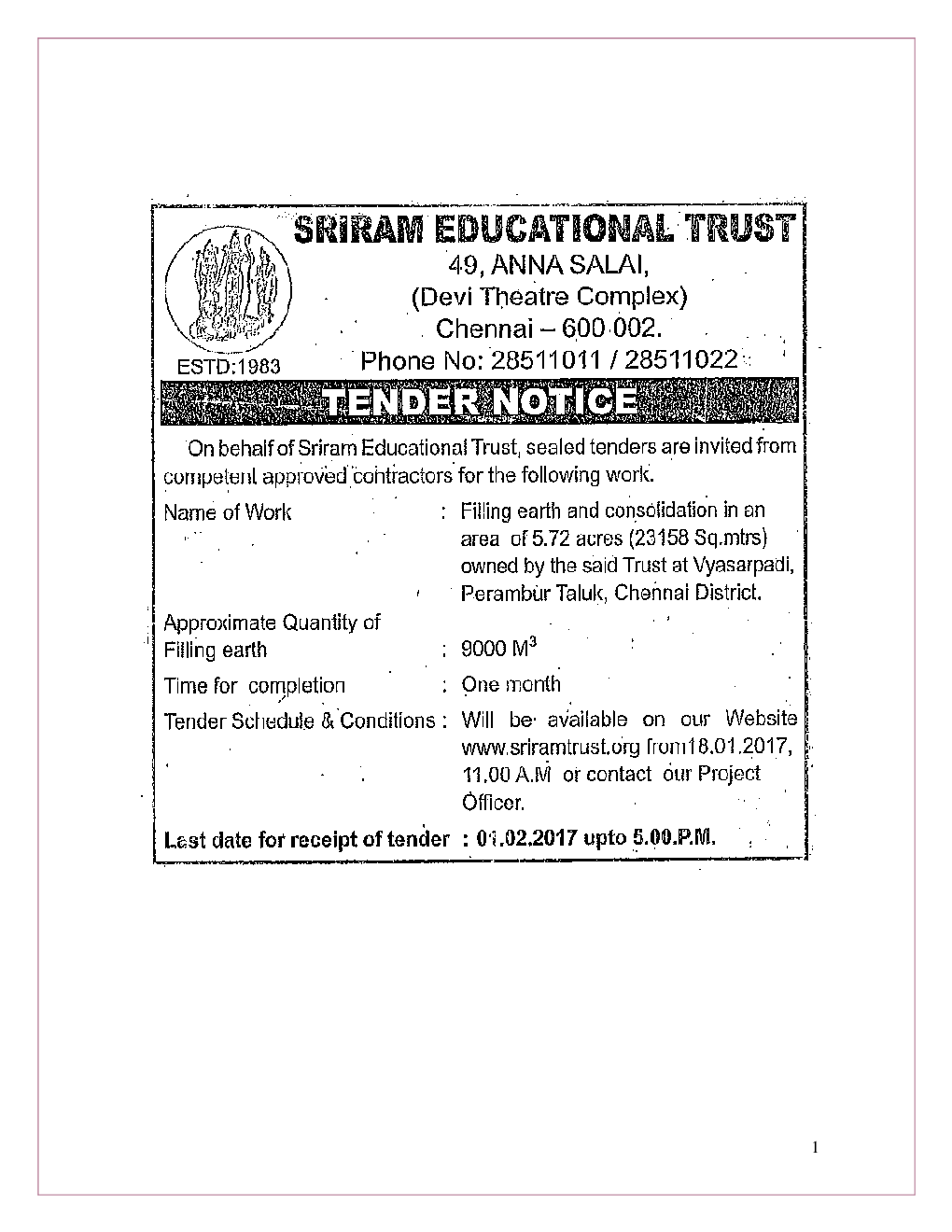 Sriram Educational Trust #49 Anna Salai, Chennai – 600 002