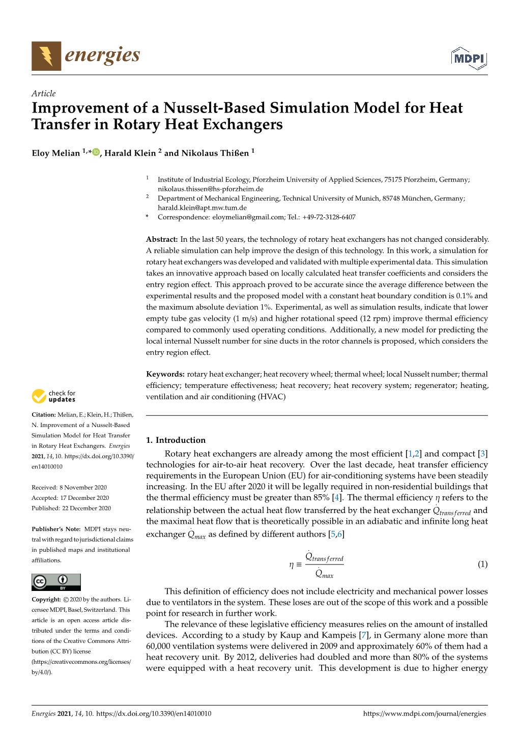Improvement of a Nusselt-Based Simulation Model for Heat Transfer in Rotary Heat Exchangers