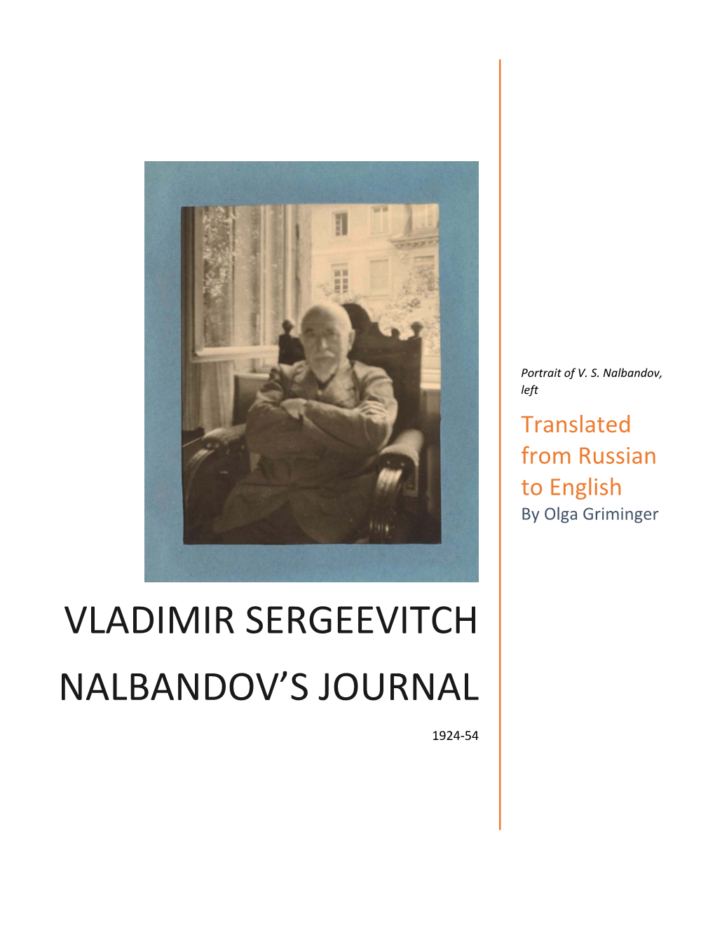 Vladimir Sergeevitch Nalbandov's Journal