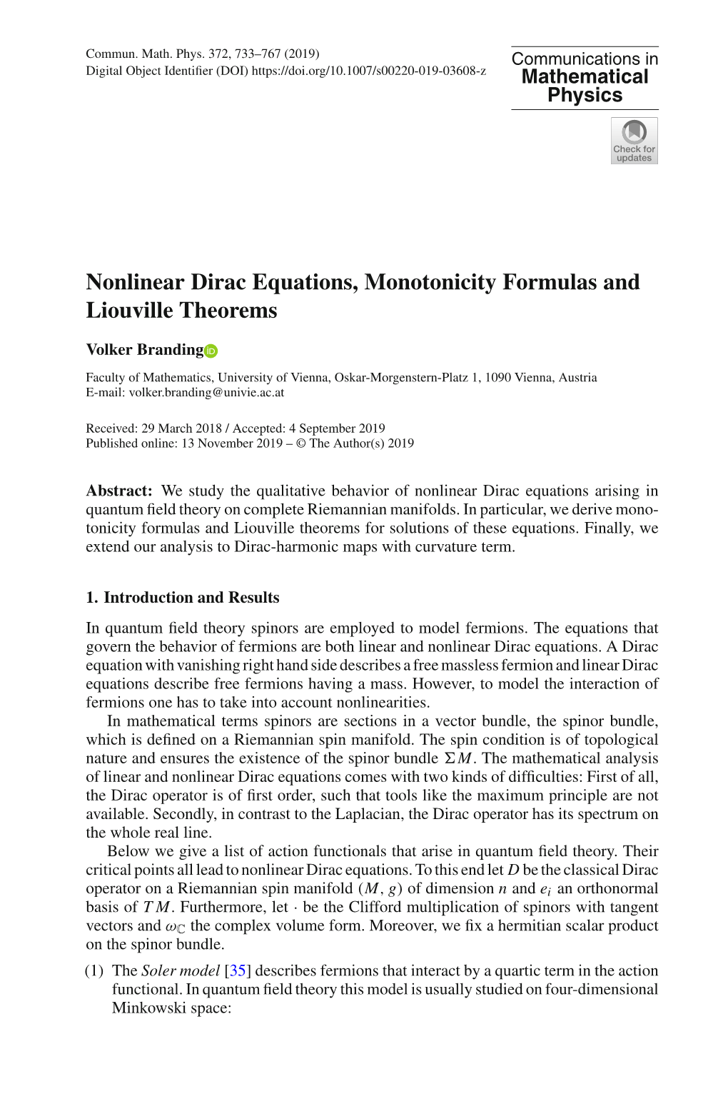 Nonlinear Dirac Equations, Monotonicity Formulas and Liouville Theorems