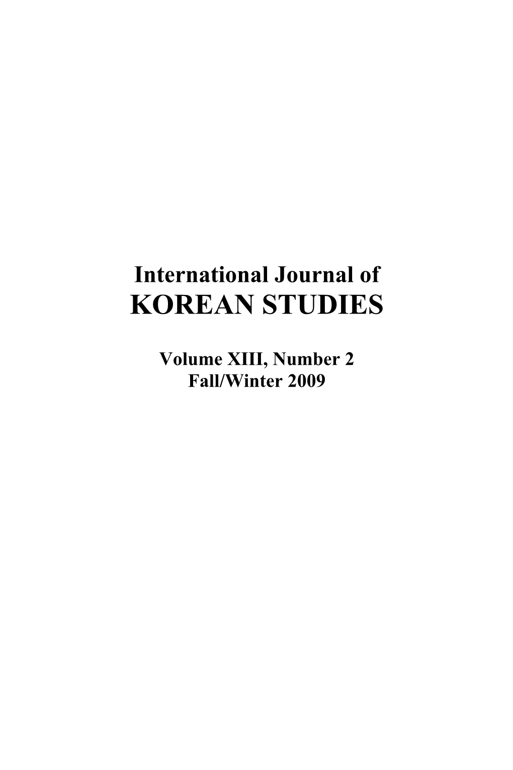 International Journal of KOREAN STUDIES