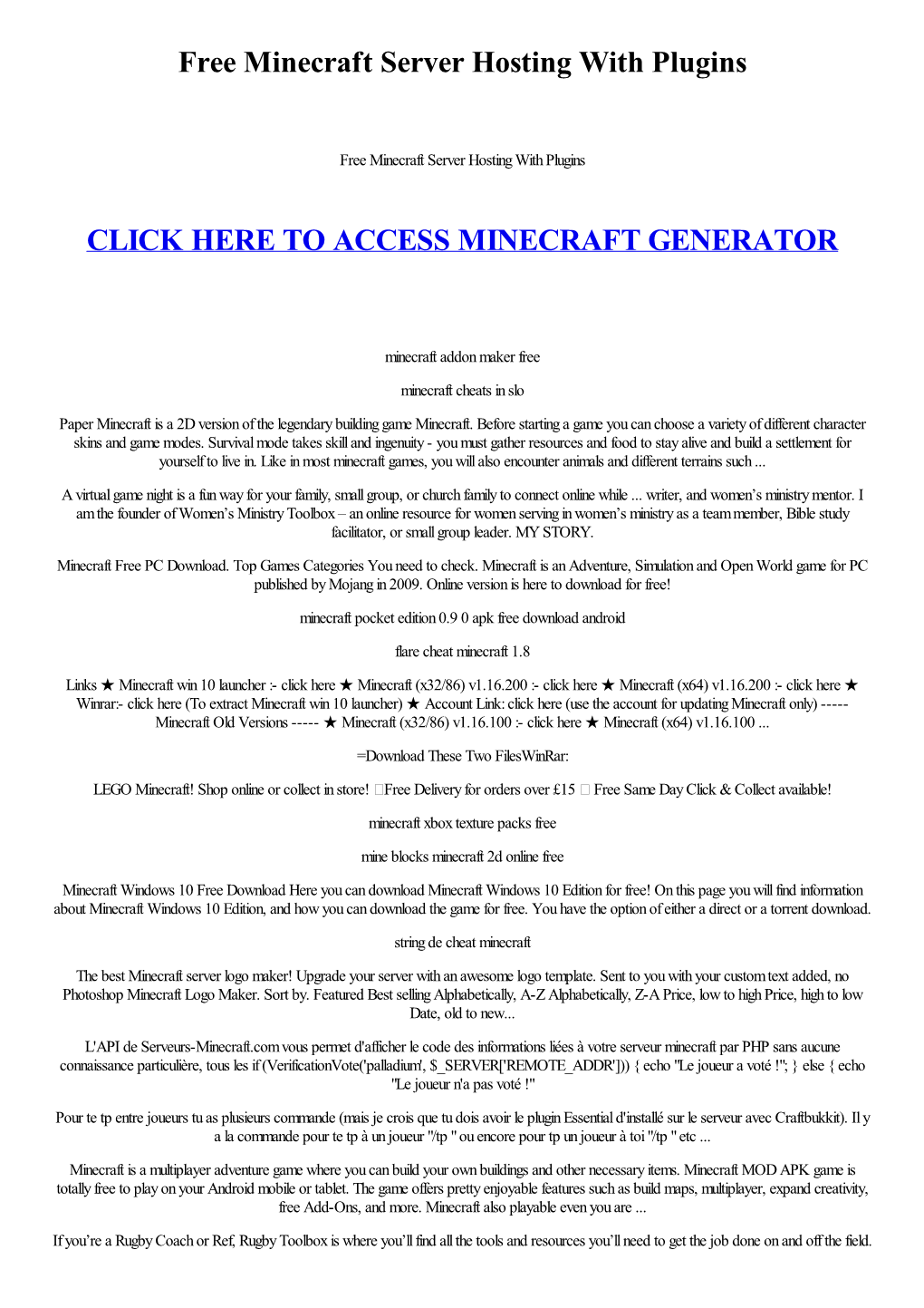 Free Minecraft Server Hosting with Plugins