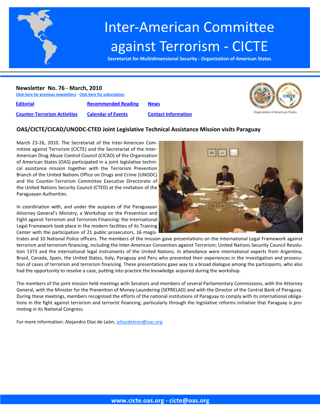 OAS/CICTE/CICAD/UNODC‐CTED Joint Legislative Technical Assistance Mission Visits Paraguay