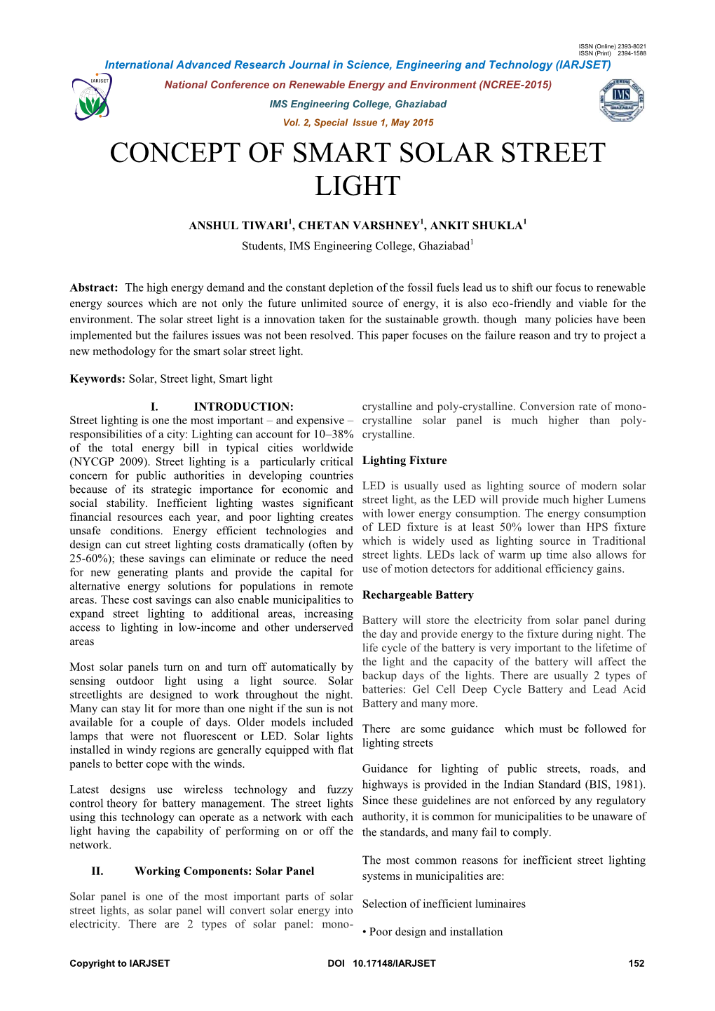 Concept of Smart Solar Street Light