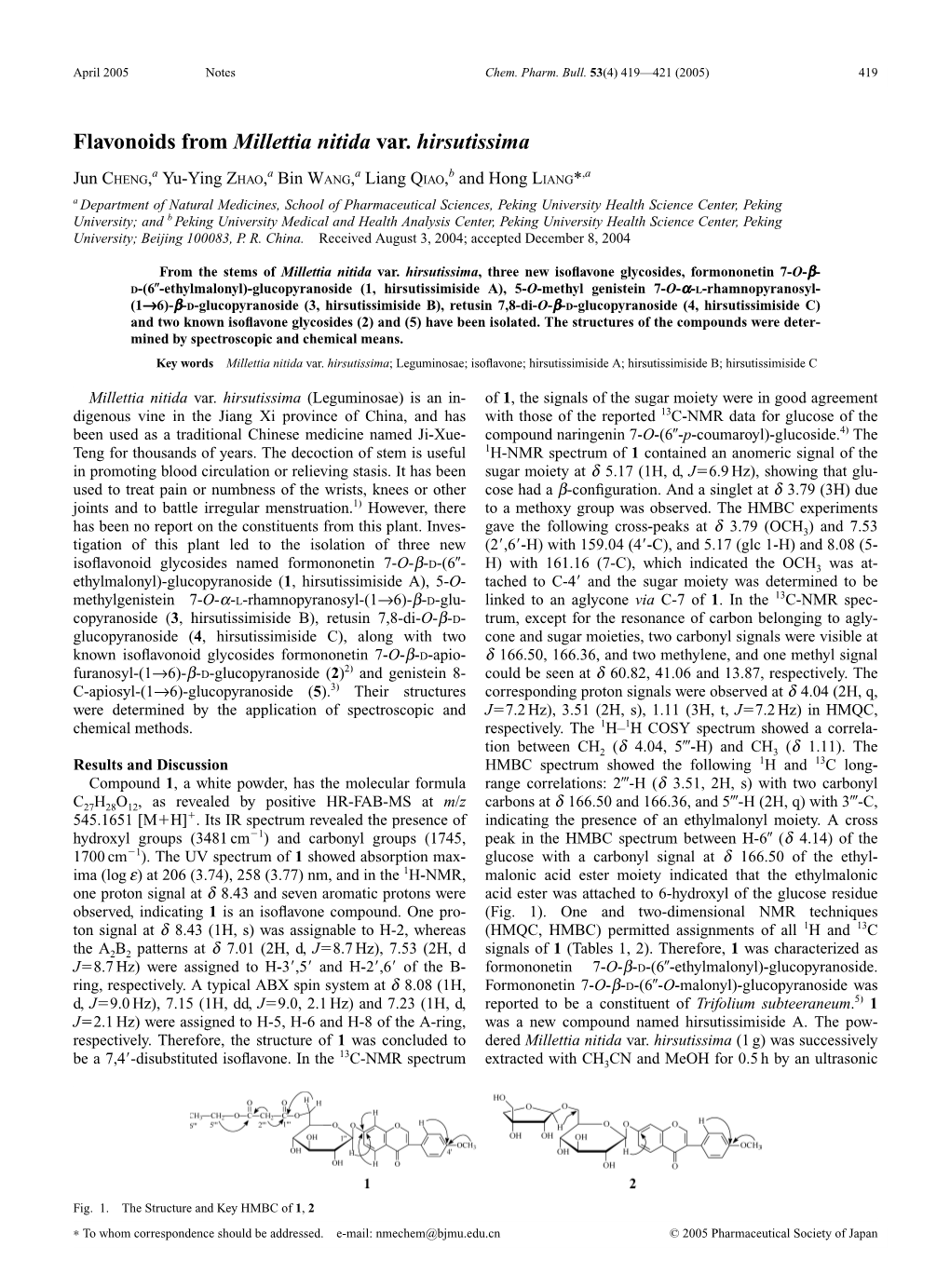 Flavonoids from Millettia Nitida Var. Hirsutissima