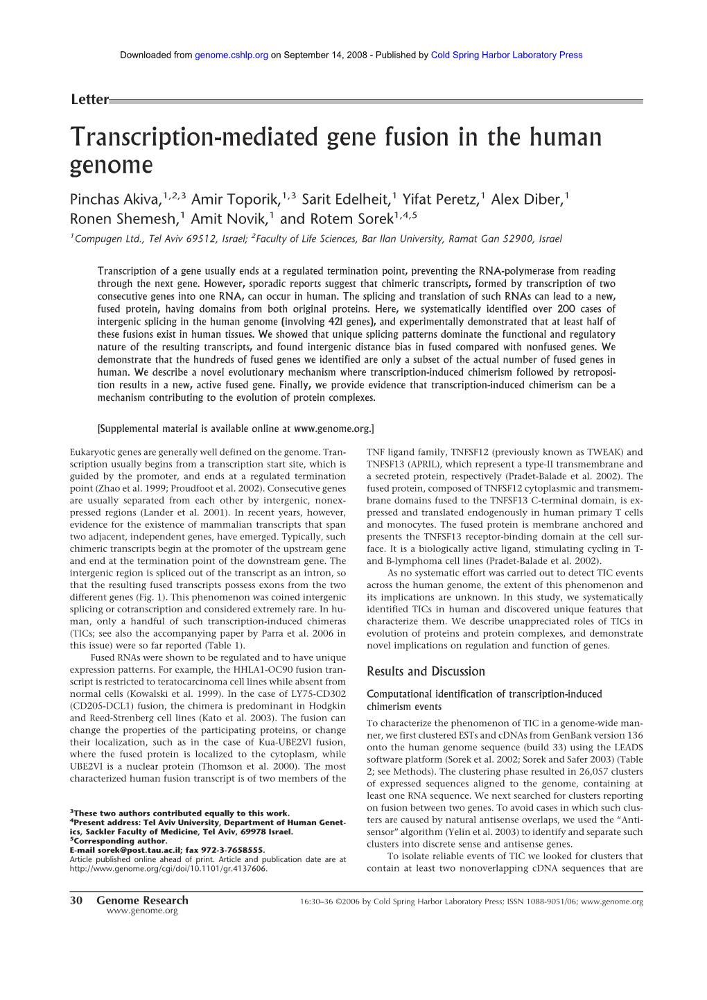 Transcription-Mediated Gene Fusion in the Human Genome