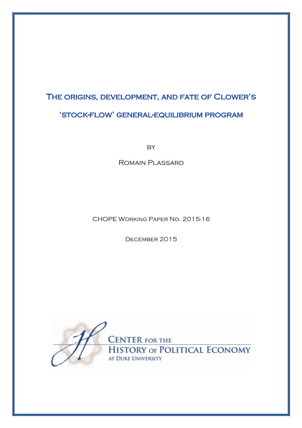 CHOPE Stock-Flow General-Equilibrium Program.Pdf