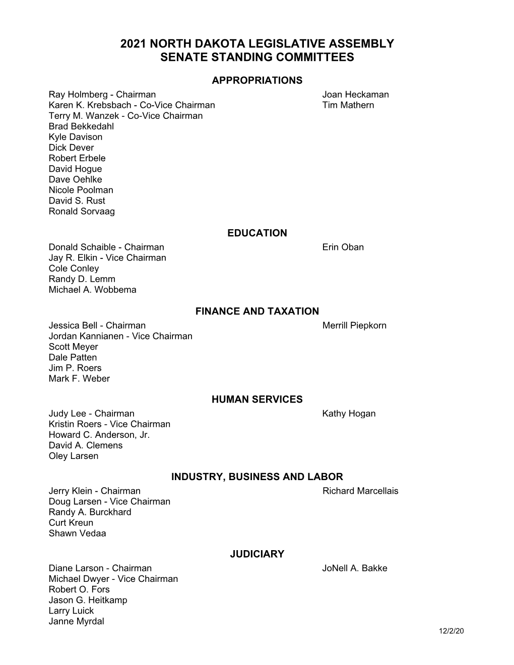 Senate Standing Committees