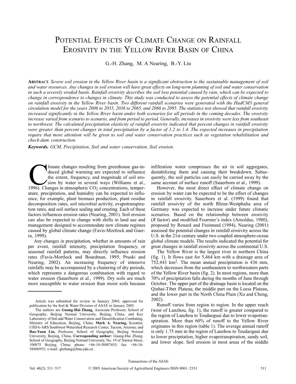 Potential Effect of Climate Change on Rainfall Erosivity in the Yellow River