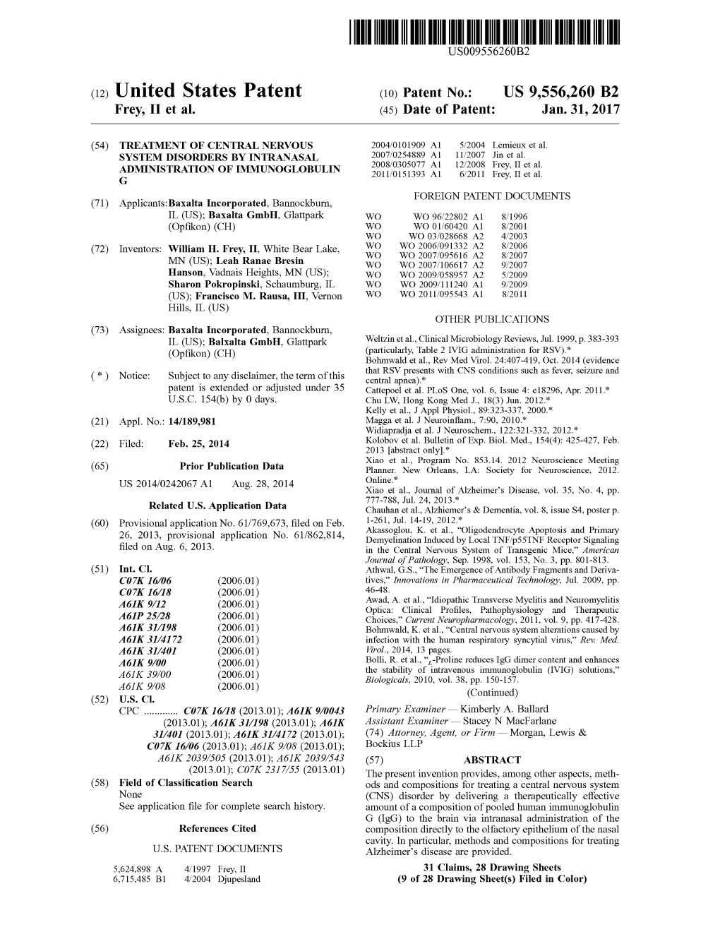 United States Patent (10) Patent No.: US 9,556.260 B2 Frey, II Et Al
