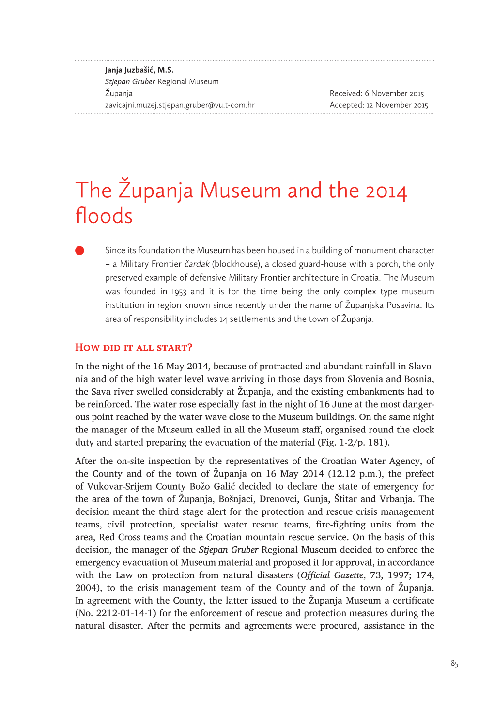 The Županja Museum and the 2014 Floods
