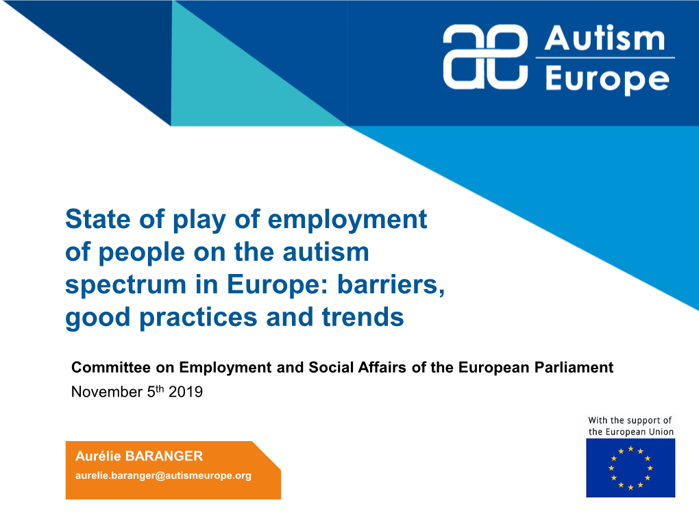 State of Play of Employment of People on the Autism Spectrum in Europe: Barriers, Good Practices and Trends