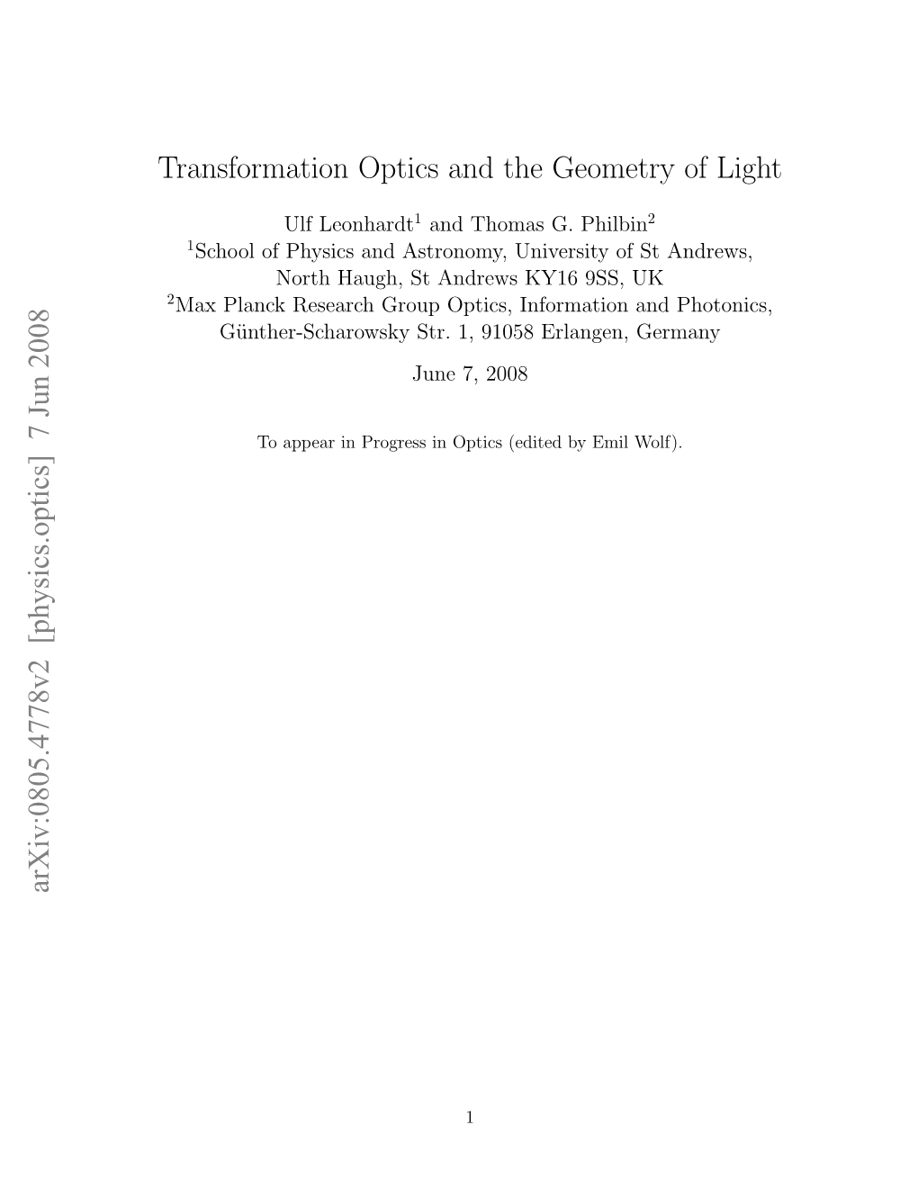 Transformation Optics and the Geometry of Light Arxiv:0805.4778V2