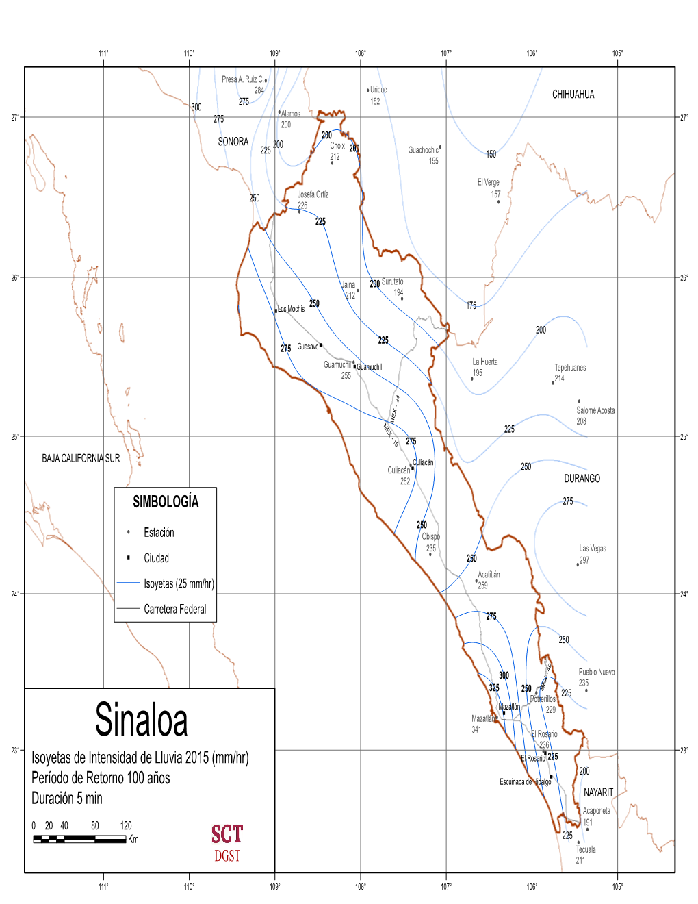 Sinaloa 341 El Rosario 236 23° !" 23° Isoyetas De Intensidad De Lluvia 2015 (Mm/Hr) El Rosario 225