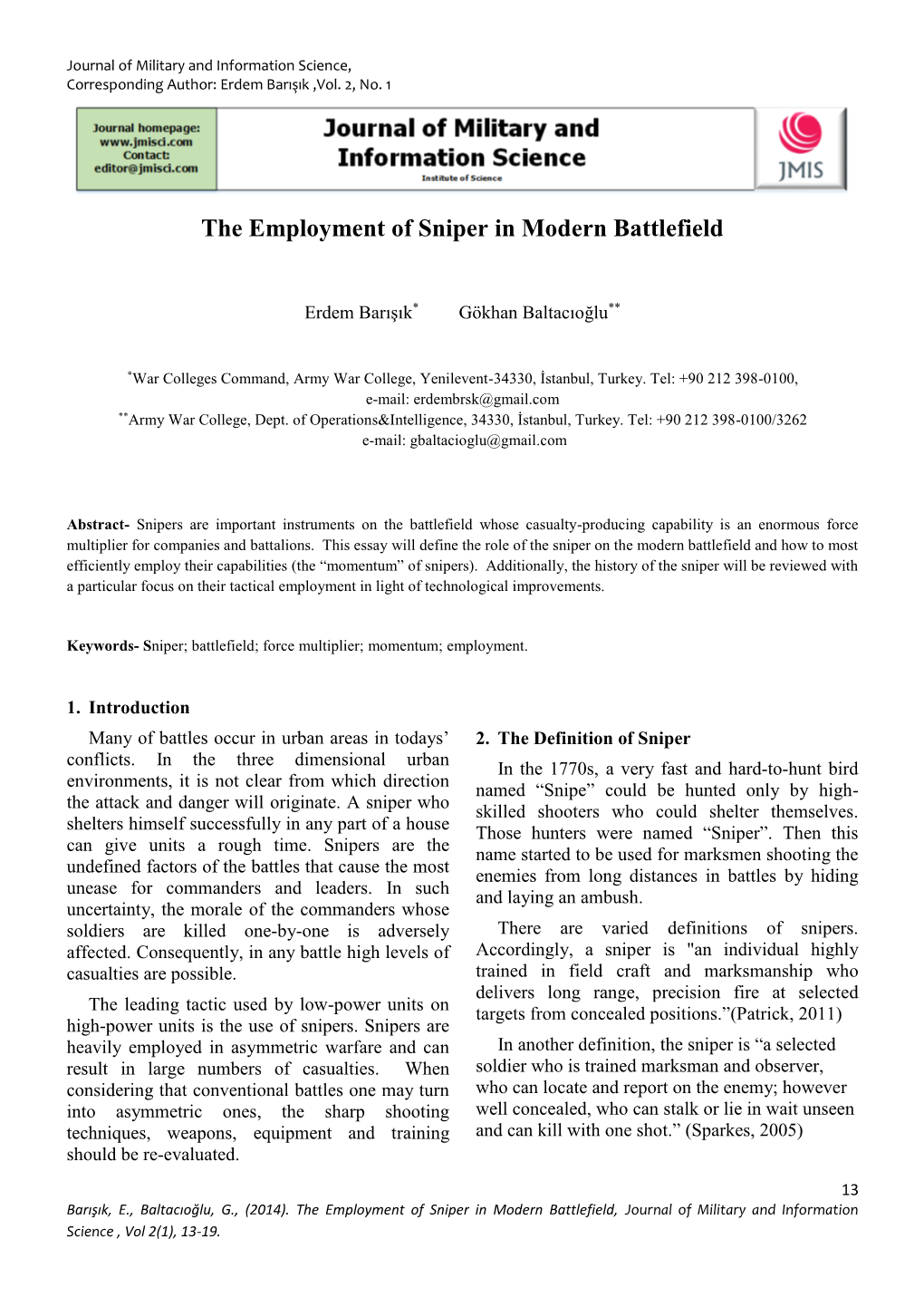 The Employment of Sniper in Modern Battlefield