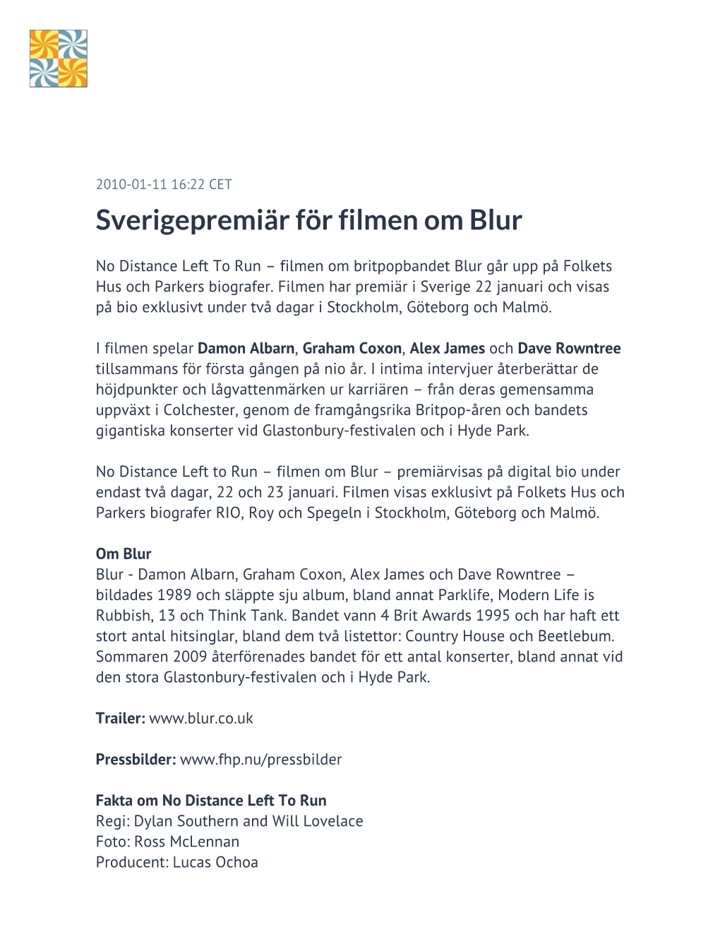 Sverigepremiär För Filmen Om Blur