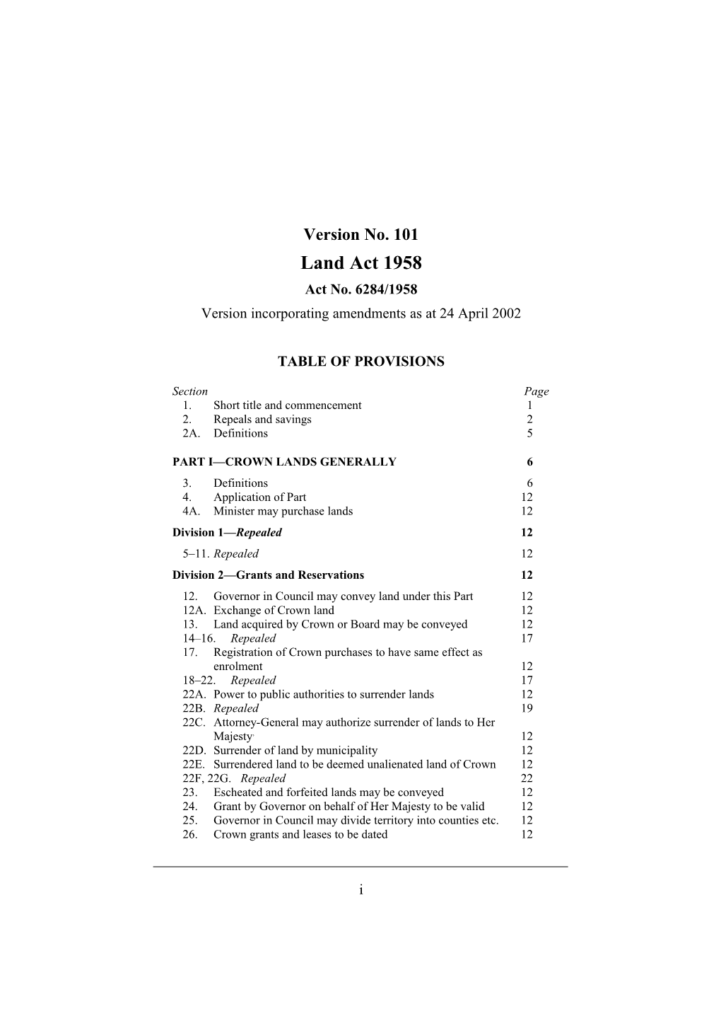 Version Incorporating Amendments As at 24 April 2002