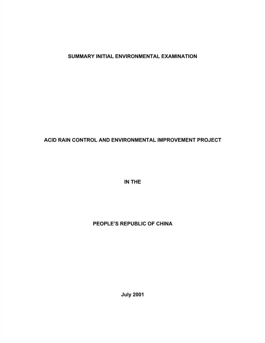 Summary Initial Environmental Examination