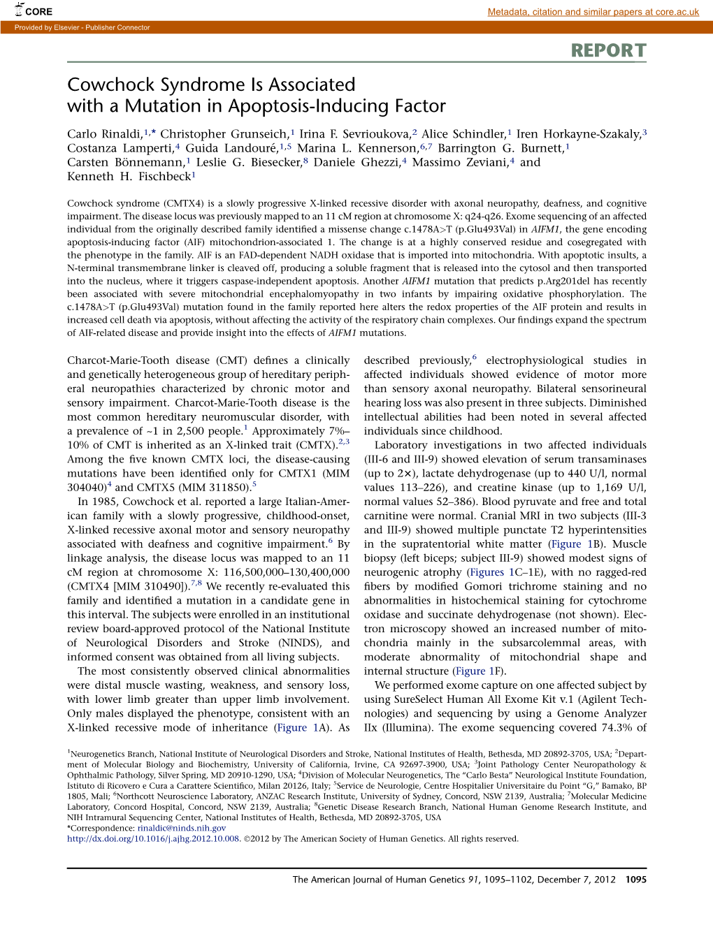 Cowchock Syndrome Is Associated with a Mutation in Apoptosis-Inducing Factor