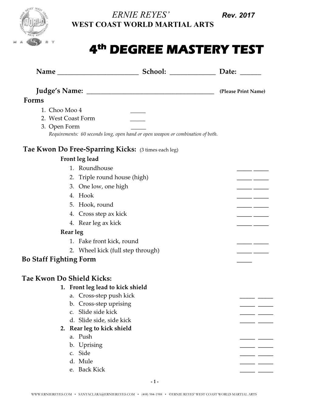 4Th DEGREE MASTERY TEST