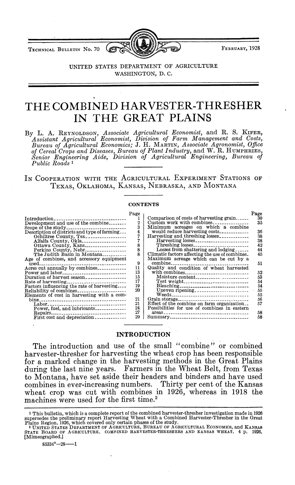 The Combined Harvester-Thresher in the Great Plains
