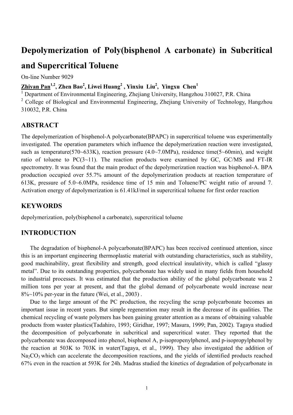 Depolymerization of Poly(Bisphenol a Carbonate)