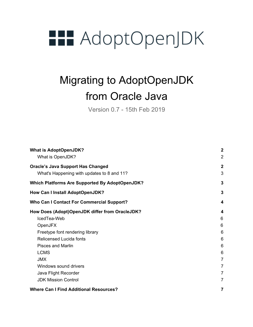 Migrating to Adoptopenjdk from Oracle Java Version 0.7 - 15Th Feb 2019