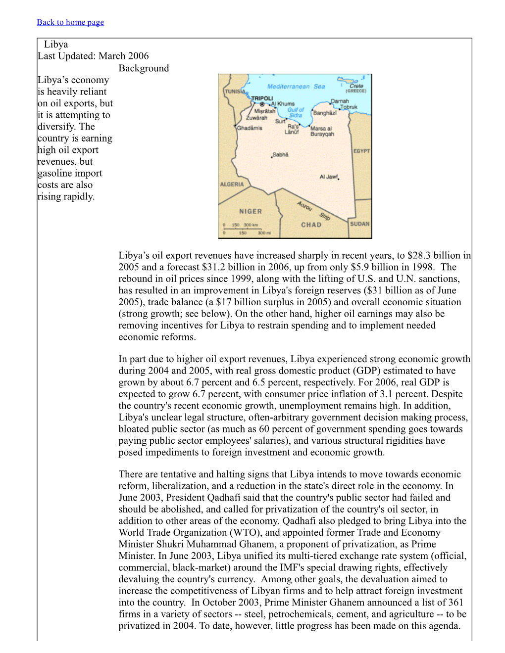 Libya Last Updated: March 2006 Background Libya's Economy Is