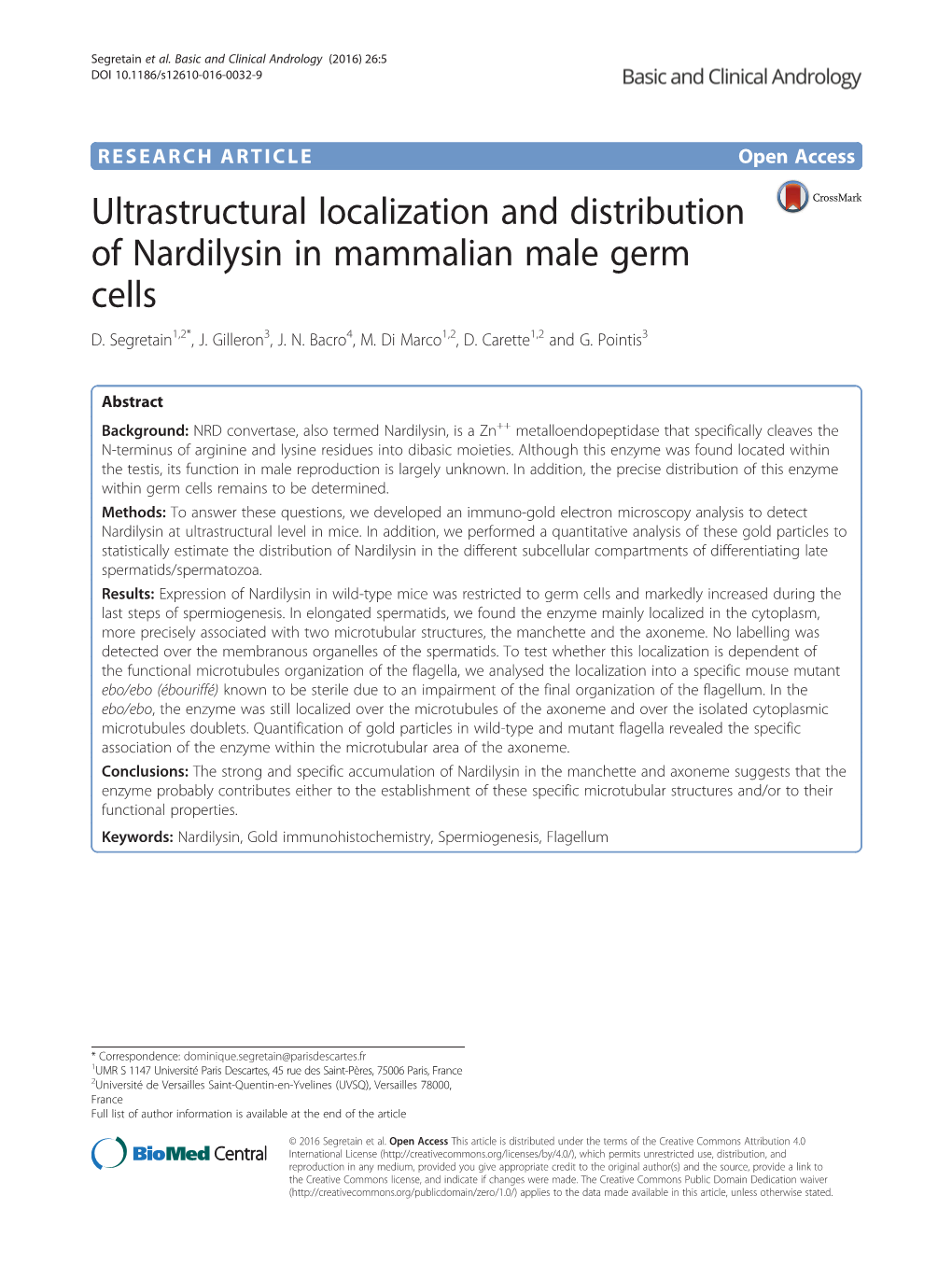 Ultrastructural Localization and Distribution of Nardilysin in Mammalian Male Germ Cells D
