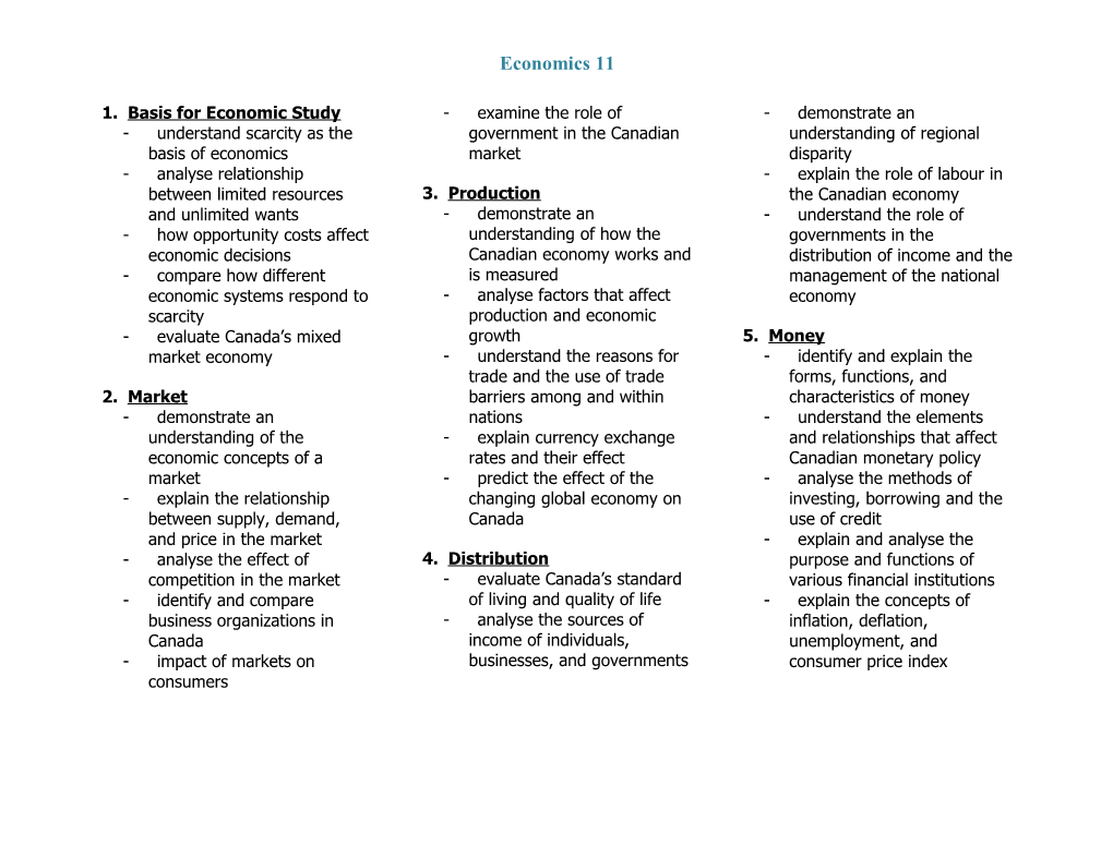 1. Basis for Economic Study