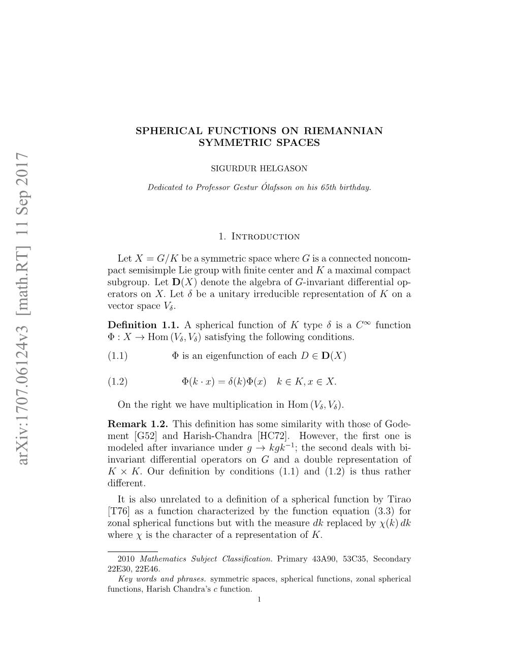 Spherical Functions on Riemannian Symmetric Spaces